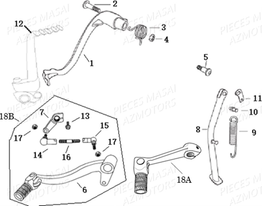 BEQUILLE LEVIER FREIN SELECTEUR DE VITESSES AZMOTORS DIRTY RIDER 50