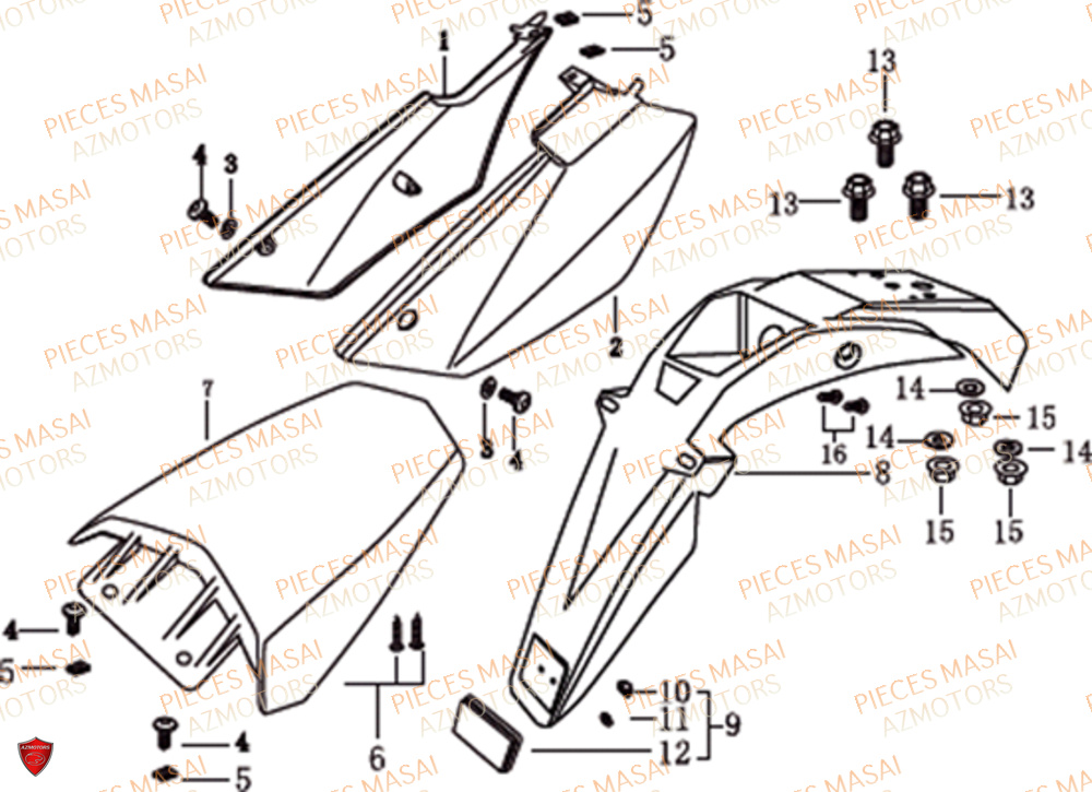 Caches Lateraux MASAI Pièces Moto DIRTY RIDER 50cc