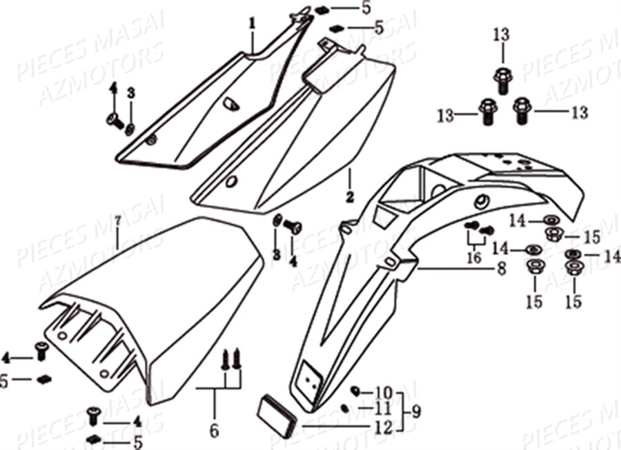 CACHES LATERAUX ET ARRIERE AZMOTORS DIRTY RIDER 50