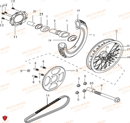 Roue Arriere MASAI Pièces Moto DIRTY RIDER 50cc