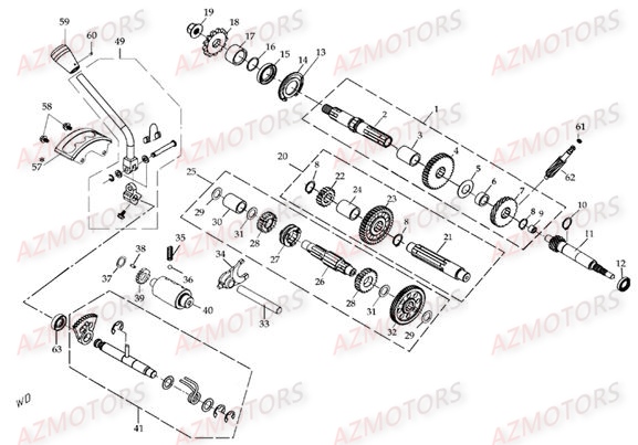 BOITE DE VITESSE AV AR 1 FOURCHETTE AZMOTORS DL601 100CC