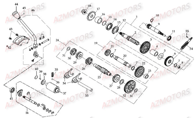 BOITE DE VITESSE AV AR 2 FOURCHETTES AZMOTORS DL601 100CC