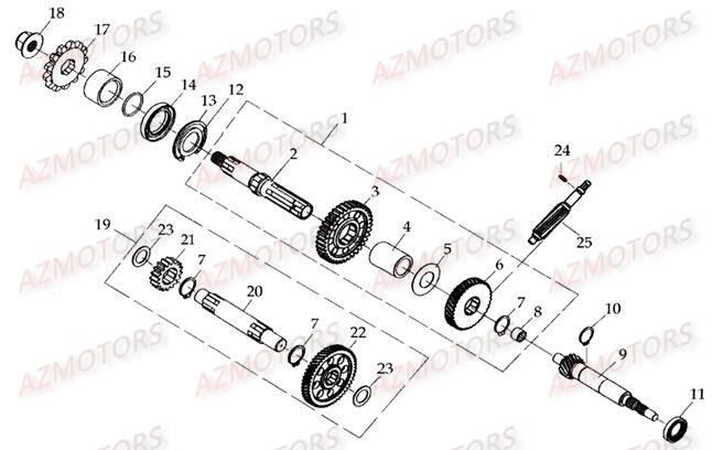 BOITE DE VITESSE MARCHE AV AZMOTORS DL601 100CC