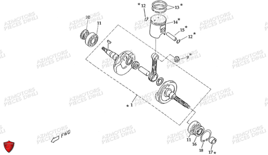 EMBIELLAGE PISTON DINLI DL601 100CC