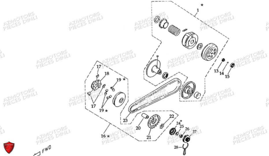Embrayage Variateur DINLI Pièces Quad DL601 100cc