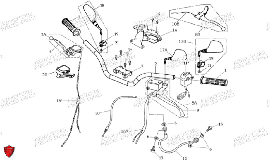 ENSEMBLE-GUIDON-POIGNEES-DE-FREIN DINLI Pièces Quad DL601 100cc