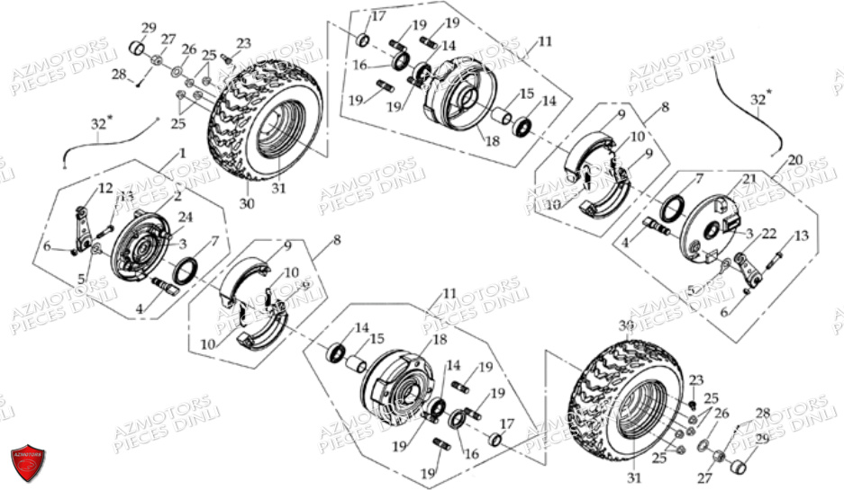 Roues Avant 8 DINLI Pièces Quad DL601 100cc