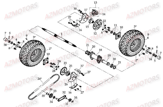ROUES ARRIERE AZMOTORS DL601 100CC