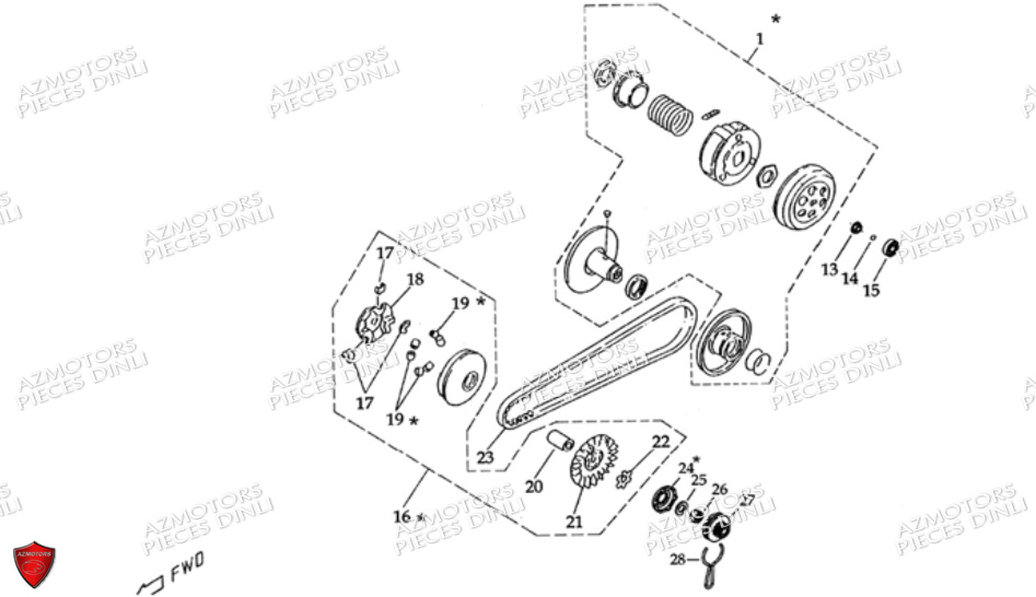 Embrayage Variateur DINLI Pièces Quad DL601 50cc