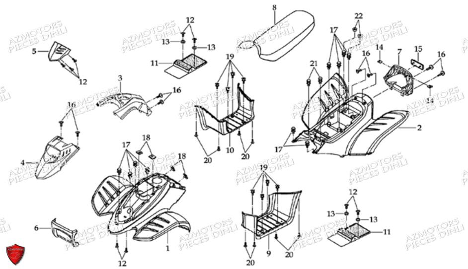 Ensemble Carrosserie Selle DINLI Pièces Quad DL601 50cc