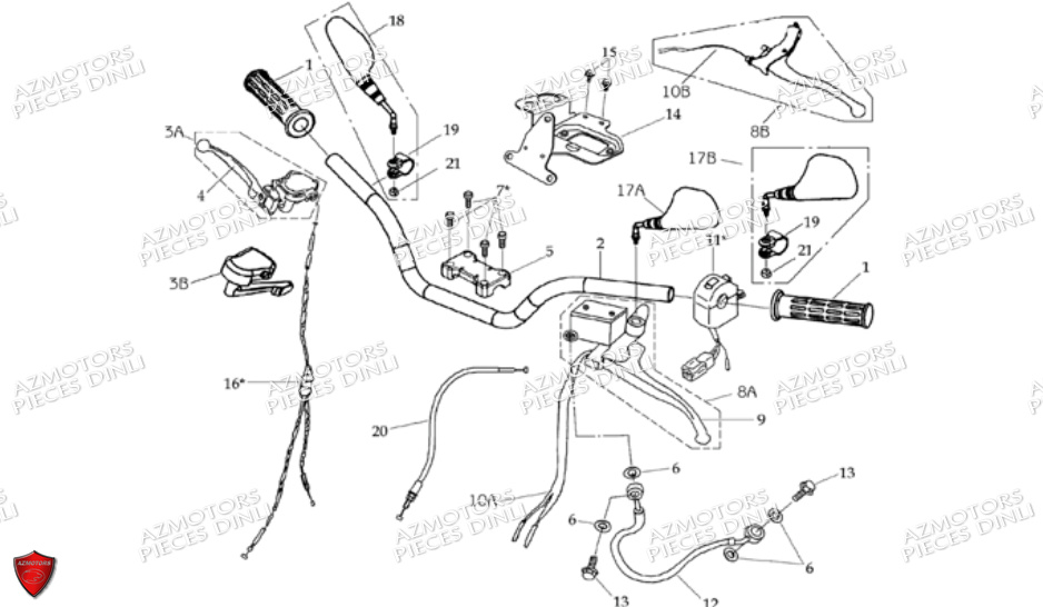 ENSEMBLE-GUIDON-POIGNEES-DE-FREIN DINLI Pièces Quad DL601 50cc