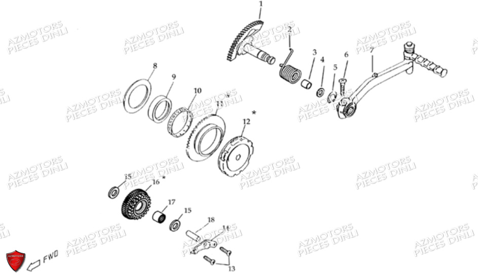 Pignon Demarreur Kick DINLI Pièces Quad DL601 50cc