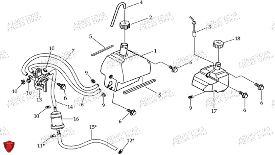 Reservoir Carburant Et D Huile DINLI Pièces Quad DL601 50cc