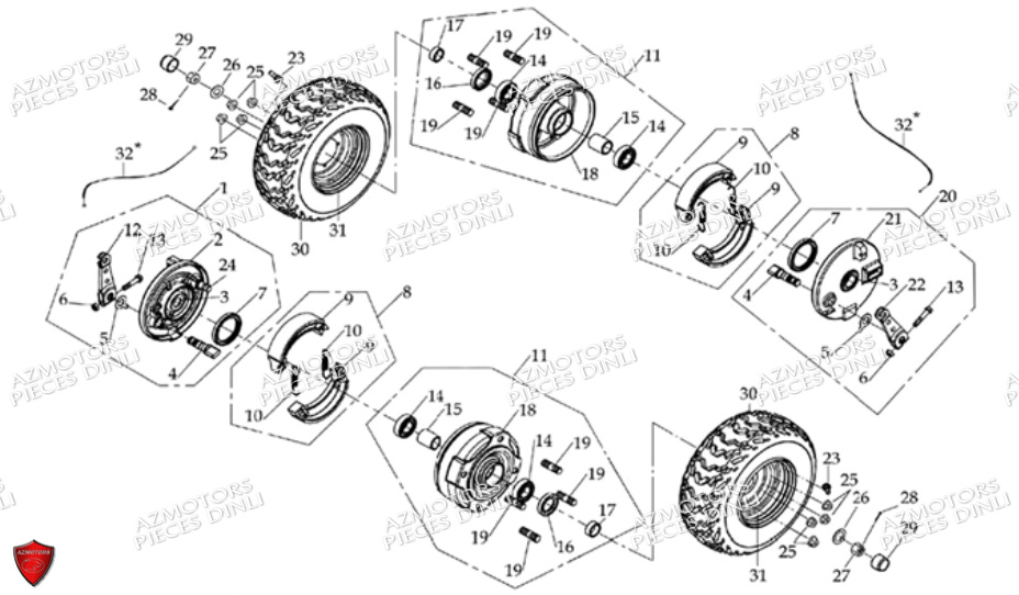 Roues Avant 8 DINLI Pièces Quad DL601 50cc