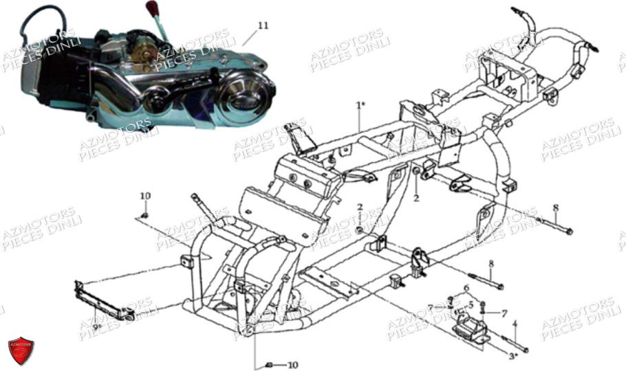 Cadre Moteur DINLI Pièces Quad DL603-150cc
