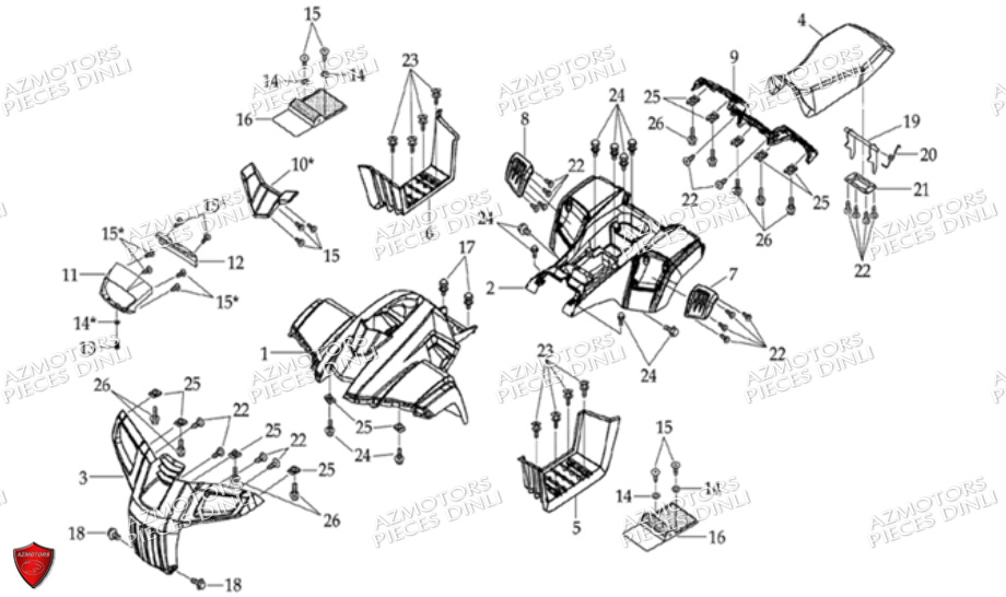 Carrosserie Selle DINLI Pièces Quad DL603-150cc