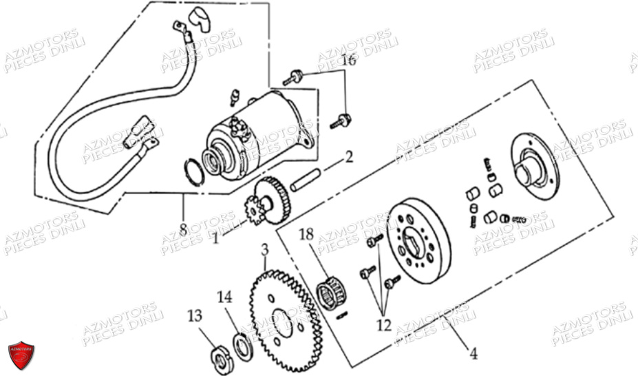 Demarreur DINLI Pièces Quad DL603-150cc