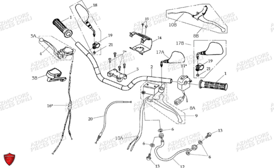 Ensemble Guidon Poignees De Frein DINLI Pièces Quad DL603-150cc