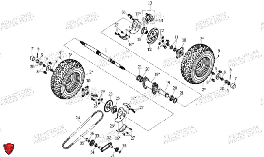 Ensemble Roues Arriere DINLI Pièces Quad DL603-150cc
