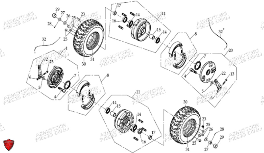 Roues Avant 8 DINLI Pièces Quad DL603-150cc