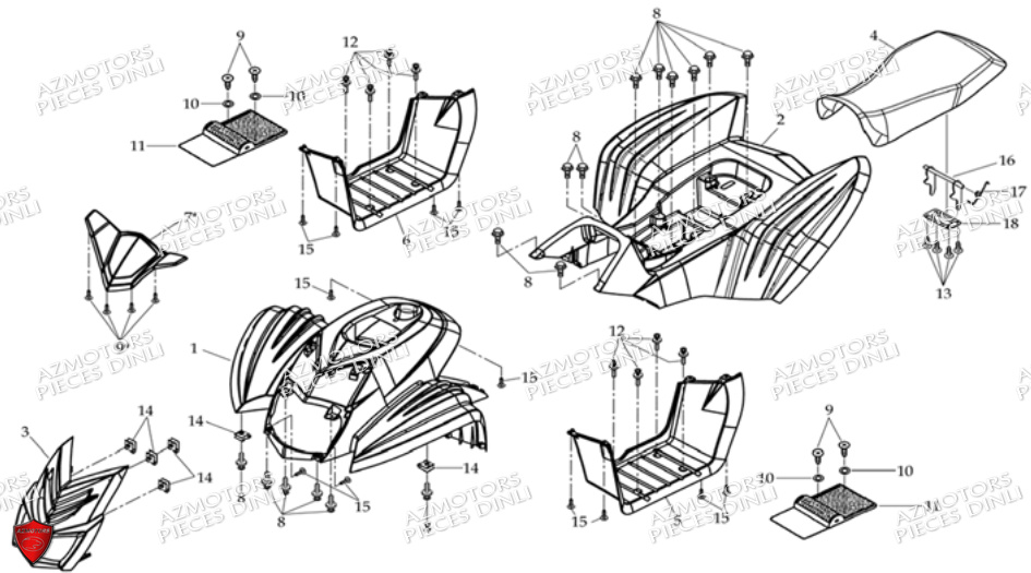 Carrosserie Selle DINLI Pièces Quad DL604-150HR