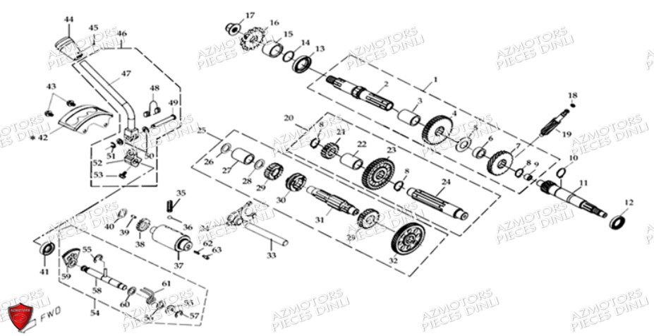 ENSEMBLE-TRANSMISSION DINLI Pièces Quad DL604 150cc