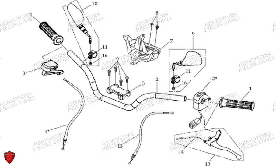 Guidon Poignees De Frein Avec Frein A Pied DINLI Pièces Quad DL604-150HR