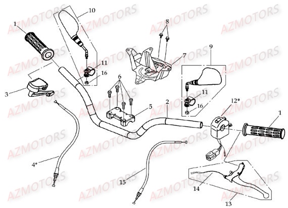 GUIDON POIGNEES DE FREIN  A PIED AZMOTORS DL604