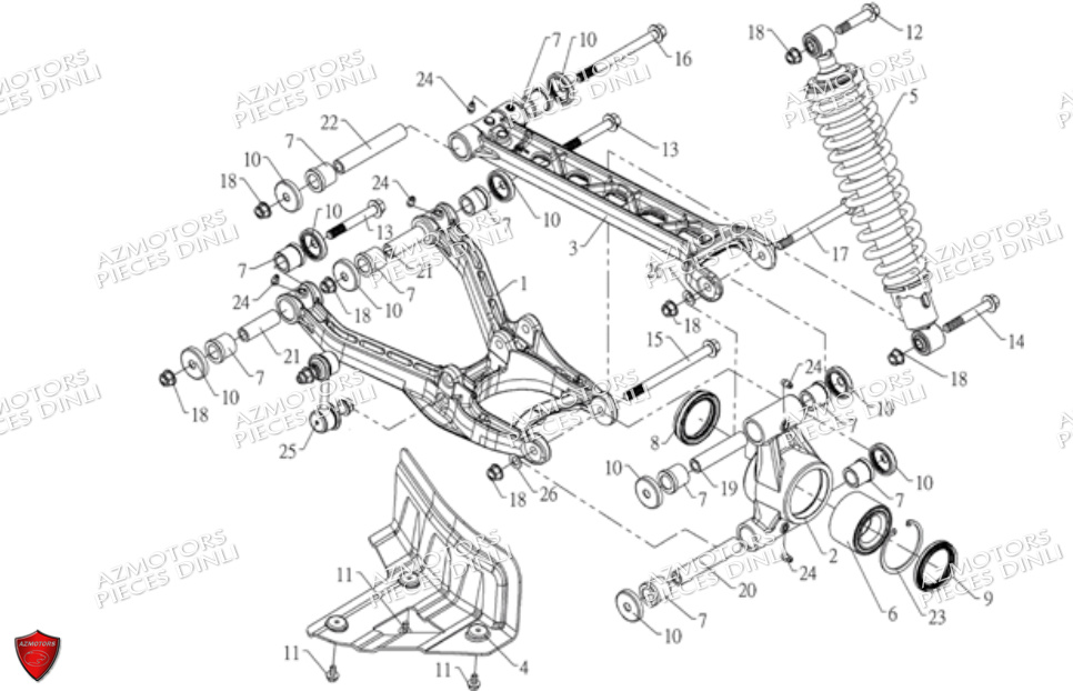 Suspension Arriere Gauche DINLI Pièces Quad DL700X A PARTIE DE 2010