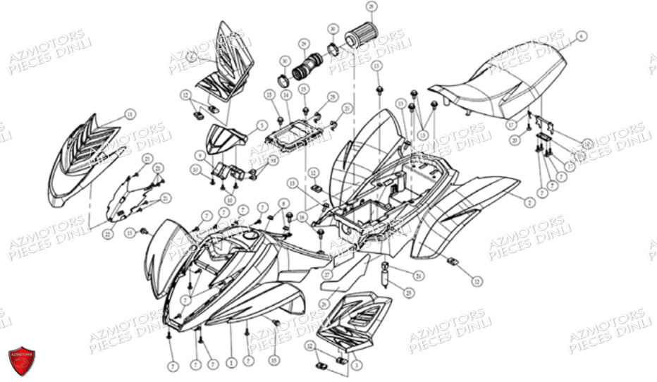 Carrosserie Selle DINLI Pièces Quad DL801 Avant 2006