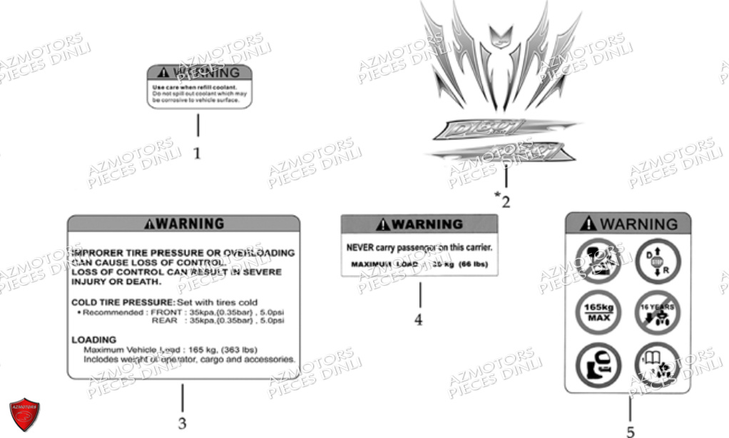 Autocollants DINLI Pièces Quad DL801/DMX350 Avant 2008