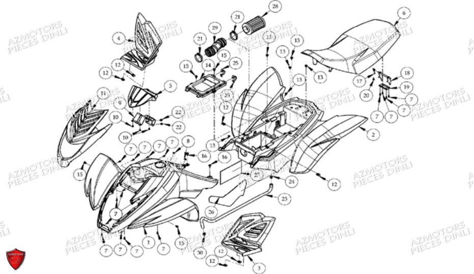 Carrosserie Selle DINLI Pièces Quad DL801/DMX350 Avant 2008