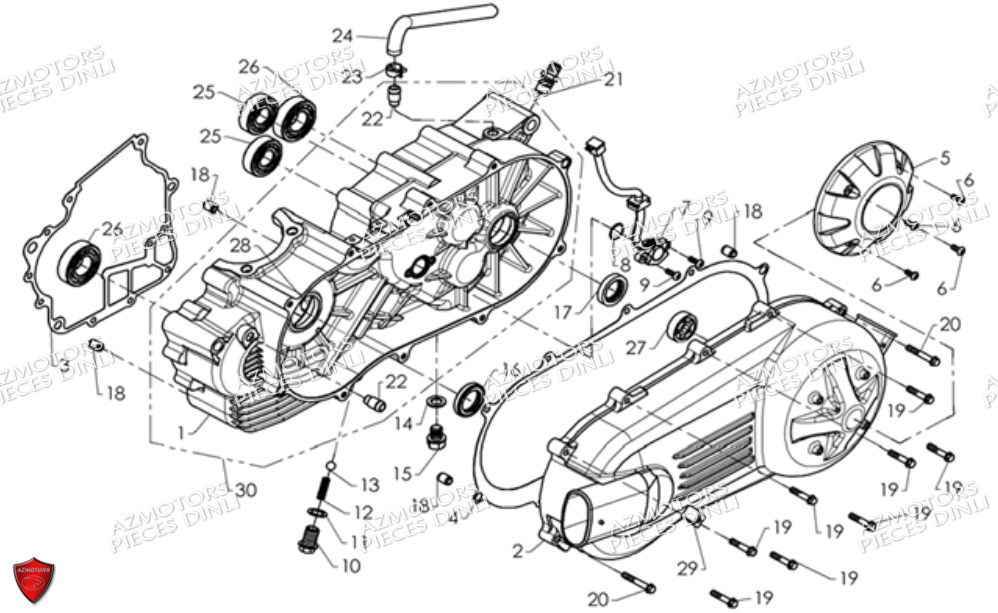 Carter Bas Moteur Gauche DINLI Pièces Quad DL801/DMX350 Avant 2008