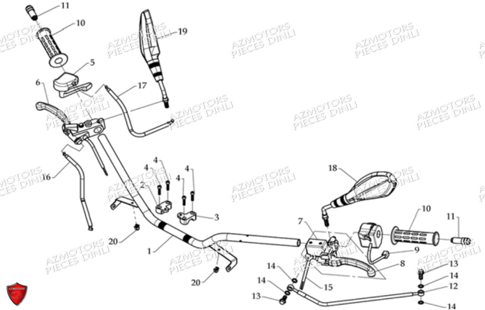 Ensemble Guidon Modele 2007 DINLI Pièces Quad DL801/DMX350 Avant 2008