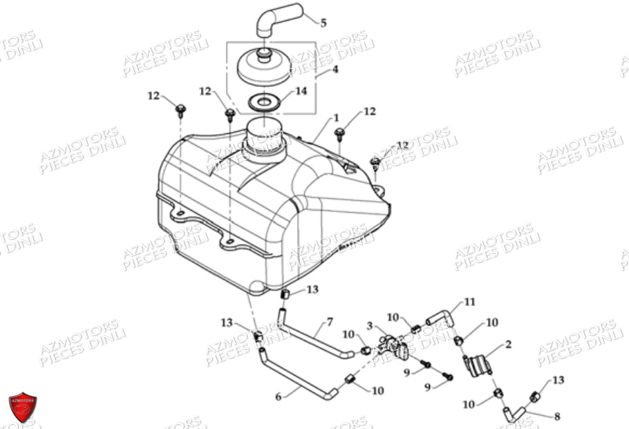 Reservoir De Carburant DINLI Pièces Quad DL801/DMX350 Avant 2008