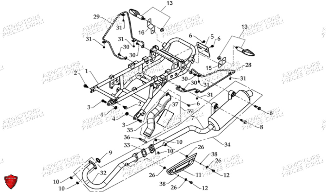 Boucle Arriere Echappement DINLI Pièces Quad DL801/DMX360 A PARTIR DE 2008