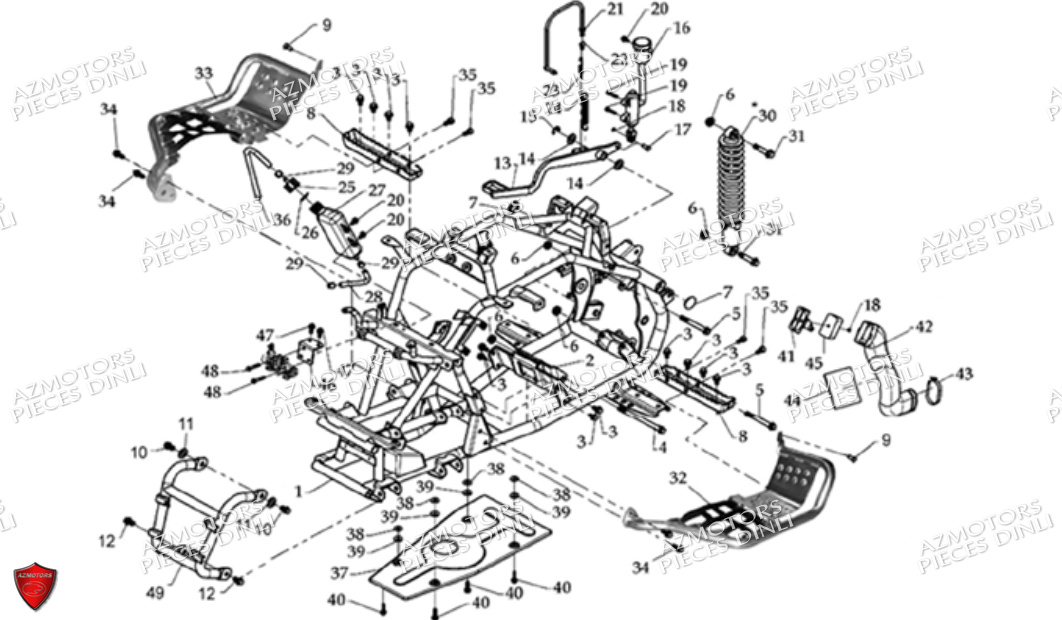 Chassis Avec Silent Blocs DINLI Pièces Quad DL801/DMX360 A PARTIR DE 2008
