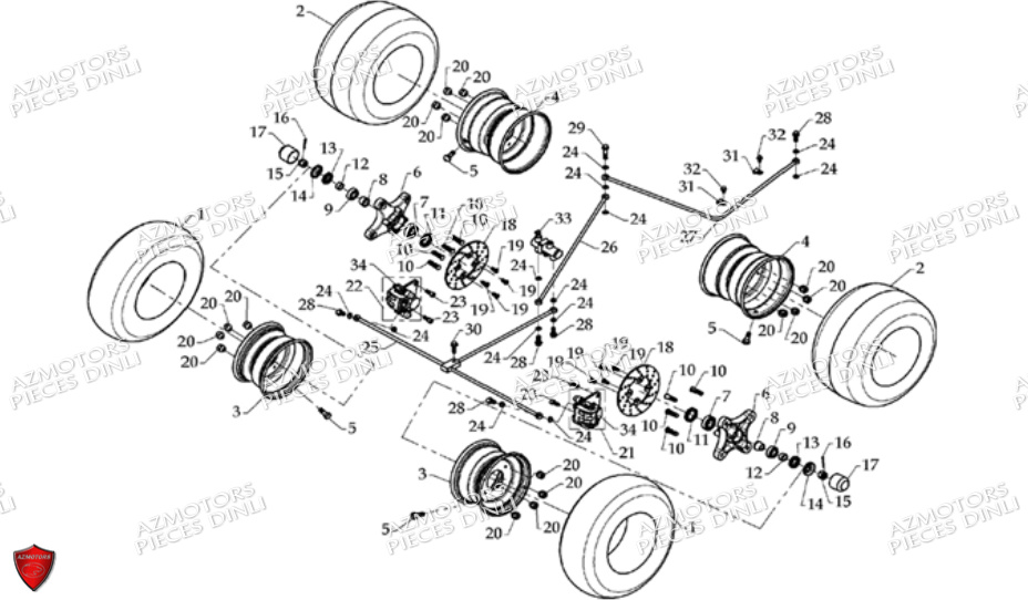Circuit De Freinage Et Ensemble Roues DINLI Pièces Quad DL801/DMX360 A PARTIR DE 2008