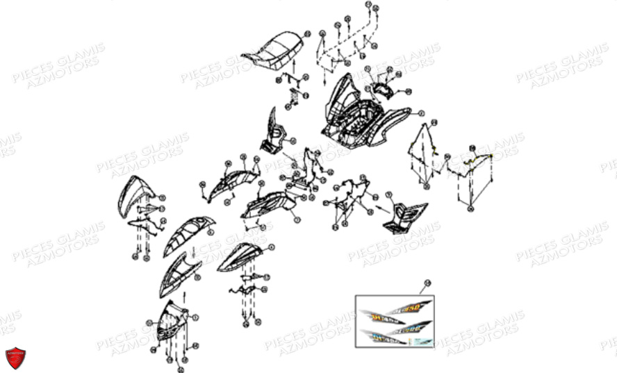 Carrosserie Avec Phare Au Guidon DINLI Pièces Quad DL901 Avant 2007