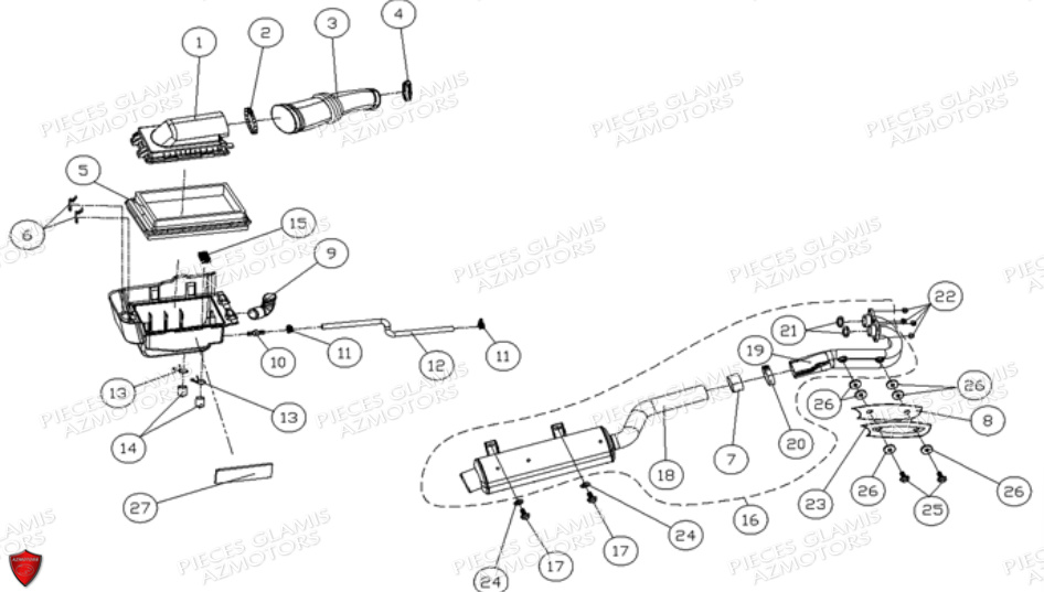 ECHAPPEMENT FILTRE A AIR DINLI DL901 AVANT 2007