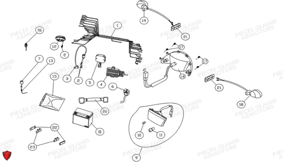 FAISCEAU_ELECTRIQUE_NO_SERIE_INFERIEUR_RFWAKXXXXXTXX1300 DINLI Pièces Quad DL901 Avant 2007