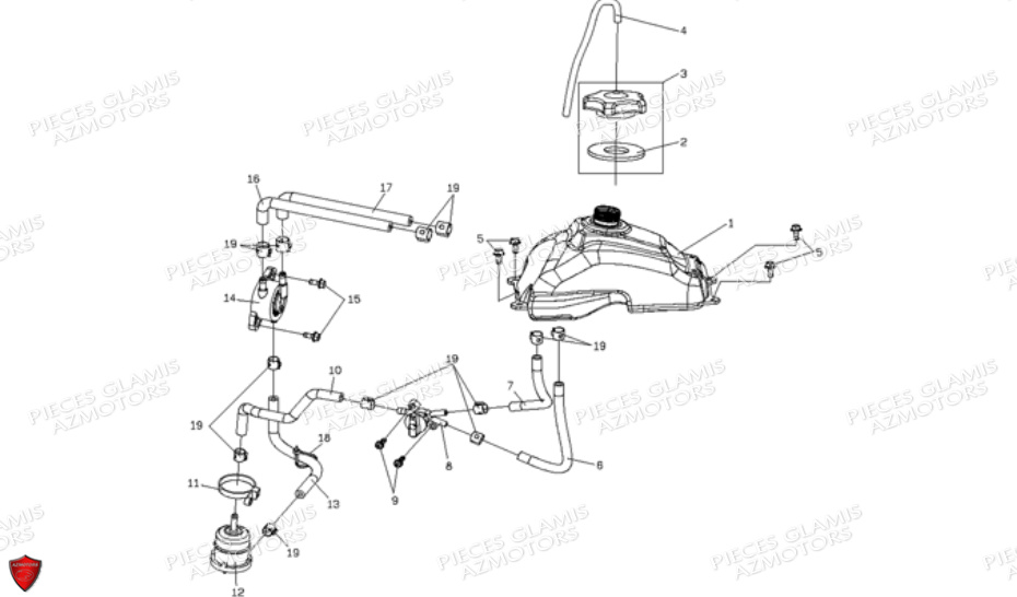 Reservoir Carburant No Serie Superieur Rfwakxxxxxtxx1700 DINLI Pièces Quad DL901 Avant 2007