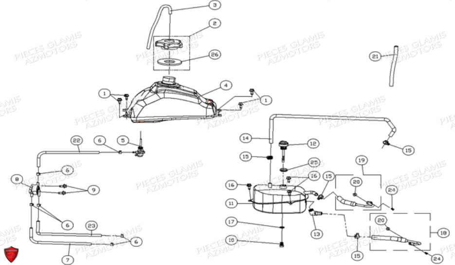 RESERVOIR CARBURATEUR HUILE NO SERIE INFERIEUR RFWAKXXXXXTXX1700 DINLI DL901 AVANT 2007