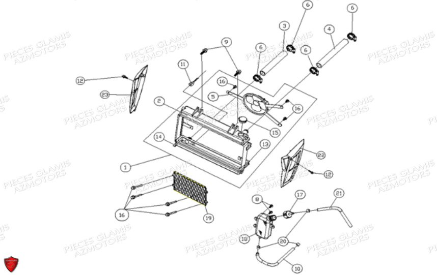 SYSTEME  REFROIDISSEMENT NO SERIE INFERIEUR RFWAKXXXXXTXX1300 DINLI DL901 AVANT 2007