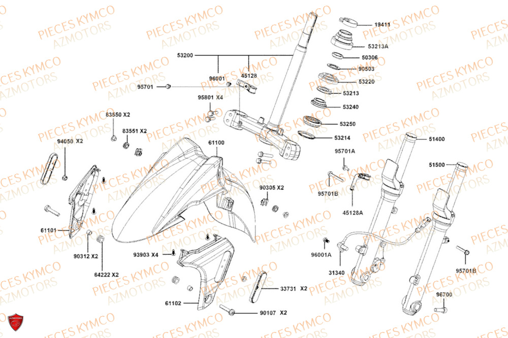 Fourche KYMCO Pièces Scooter DOWNTOWN GT 125i EURO 5 (SK25HA)