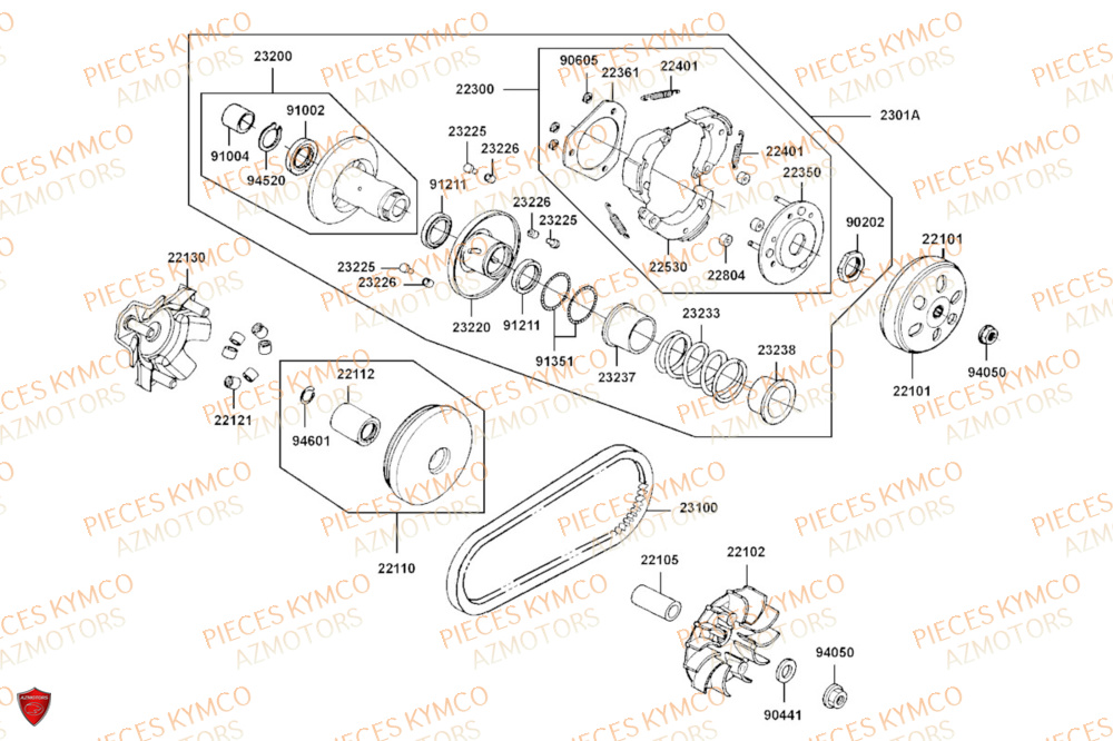 Variateur KYMCO Pièces Scooter DOWNTOWN GT 125i EURO 5 (SK25HA)