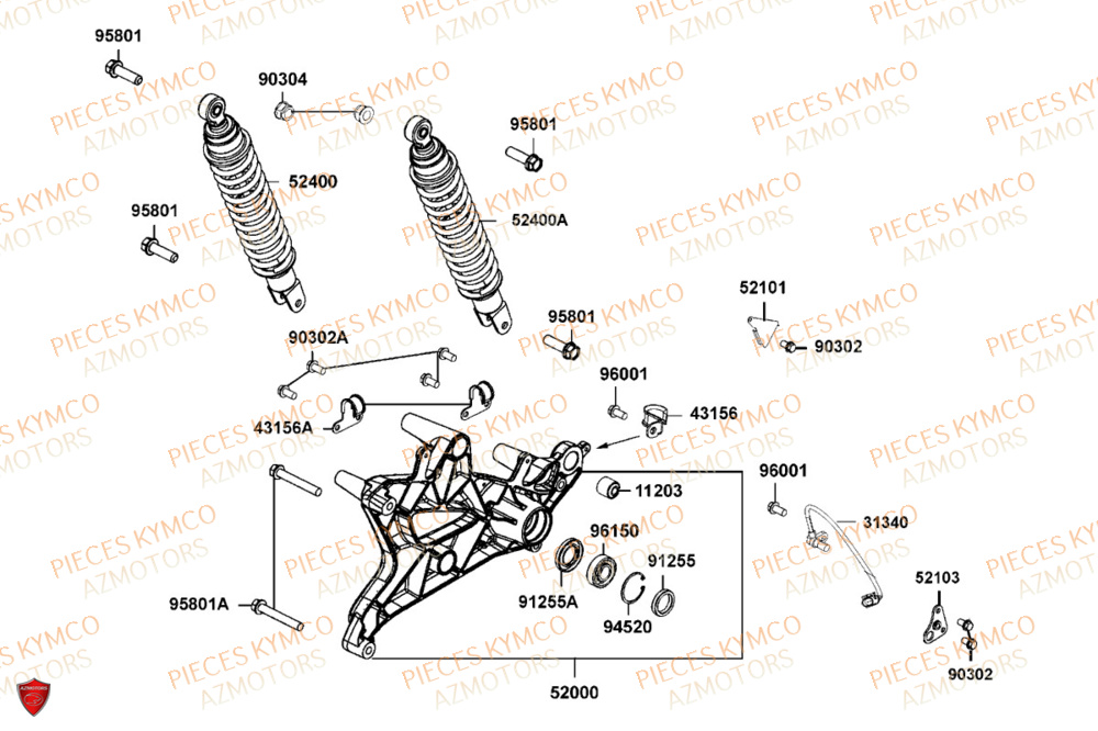 Amortisseur KYMCO Pièces Scooter DOWNTOWN GT 125i EURO 5+ (SK25HC)