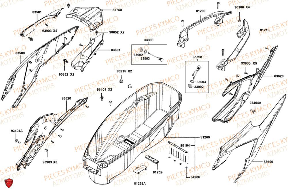 Carenage Arriere KYMCO Pièces Scooter DOWNTOWN GT 125i EURO 5+ (SK25HC)