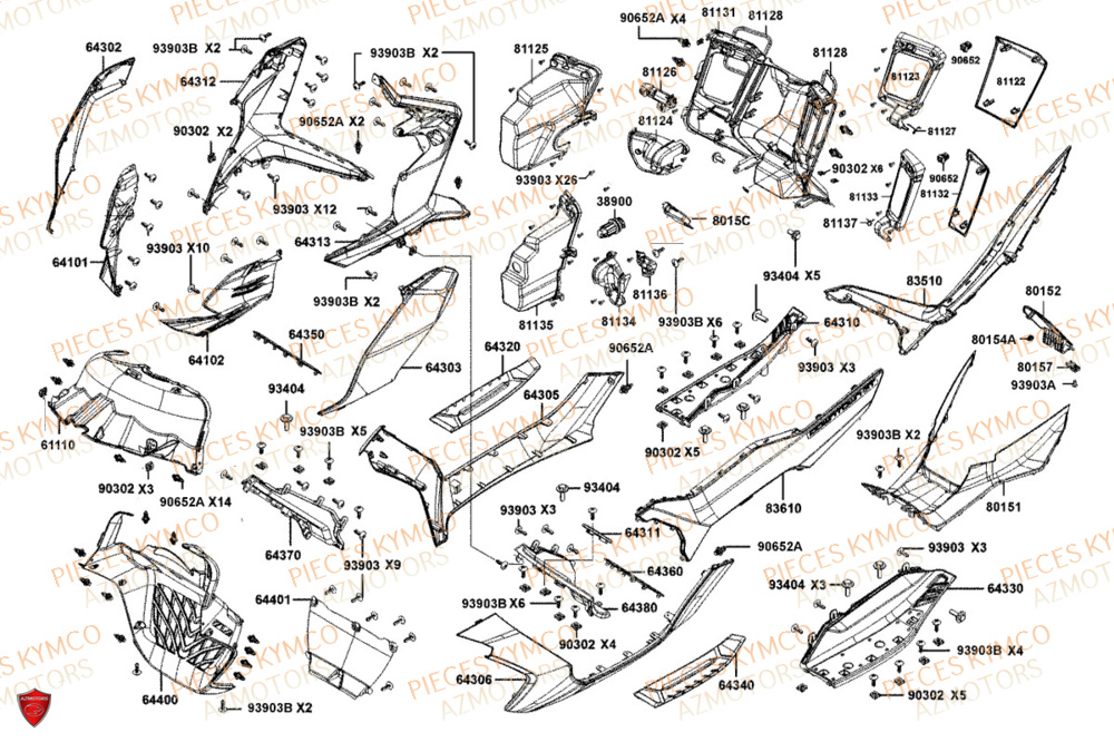 Carenage Avant KYMCO Pièces Scooter DOWNTOWN GT 125i EURO 5+ (SK25HC)