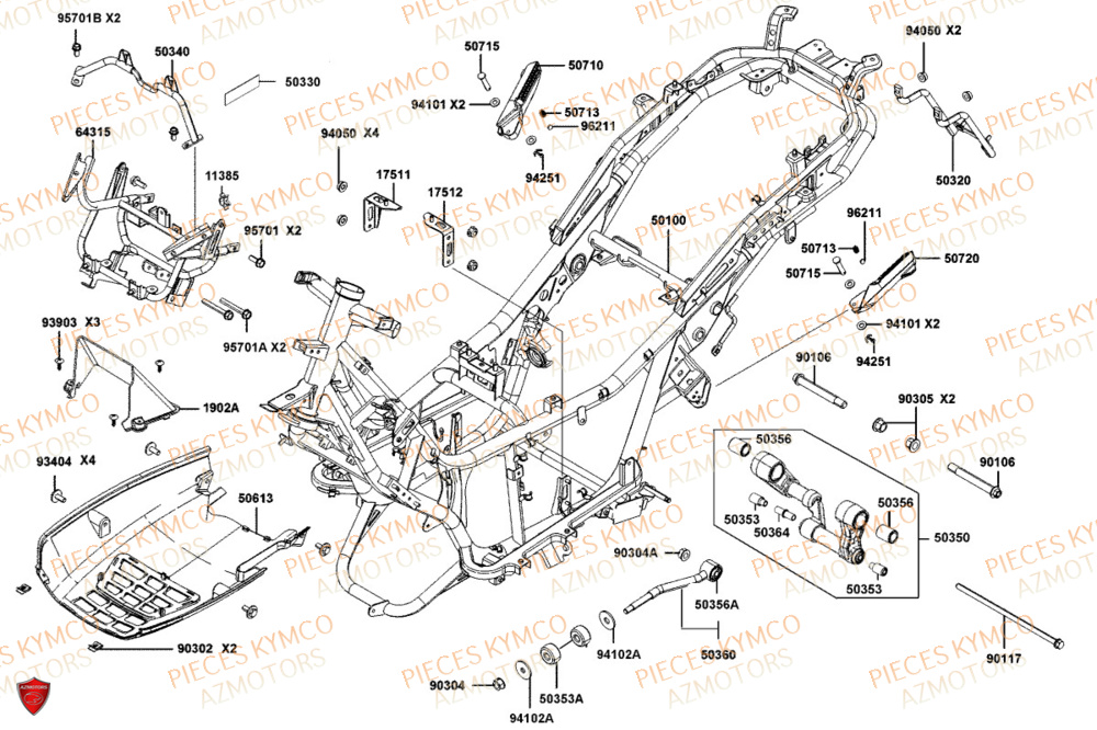 Chassis KYMCO Pièces Scooter DOWNTOWN GT 125i EURO 5+ (SK25HC)